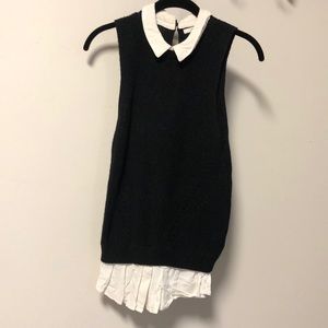 Sleeveless knit sweater with stitched in white collar